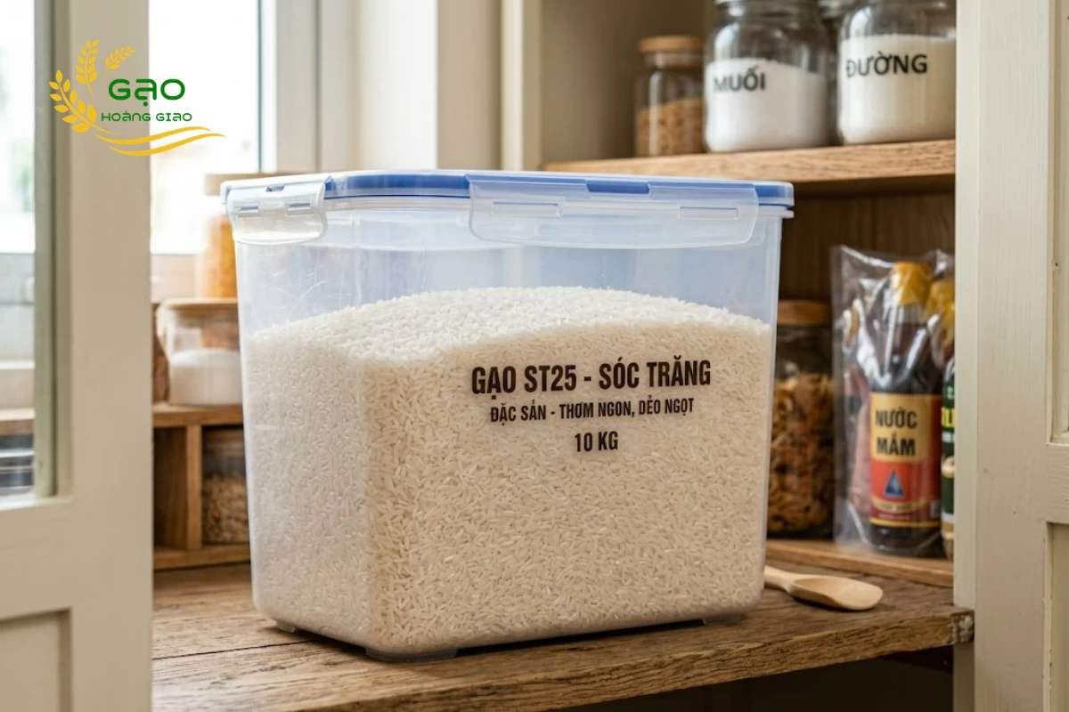 ST25 rice is stored in an airtight container