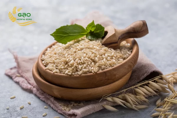 Brown rice in wooden bowl